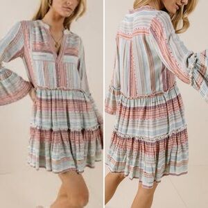 Striped Textured Mini Dress| En Creme Sz S